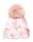 Large Genuine Fur Pom Tie Dyed Cotton Blend Beanie