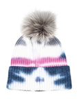 Large Genuine Fur Pom Tie Dyed Cotton Blend Beanie