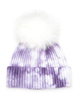 Large Genuine Fur Pom Tie Dyed Cotton Blend Beanie