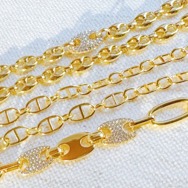 Golden Bit Linked Longer Chain Necklace