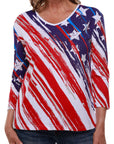 Women's Stars and Stripes American Flag 3/4 Sleeve Top