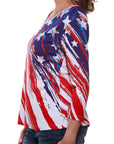 Women's Stars and Stripes American Flag 3/4 Sleeve Top