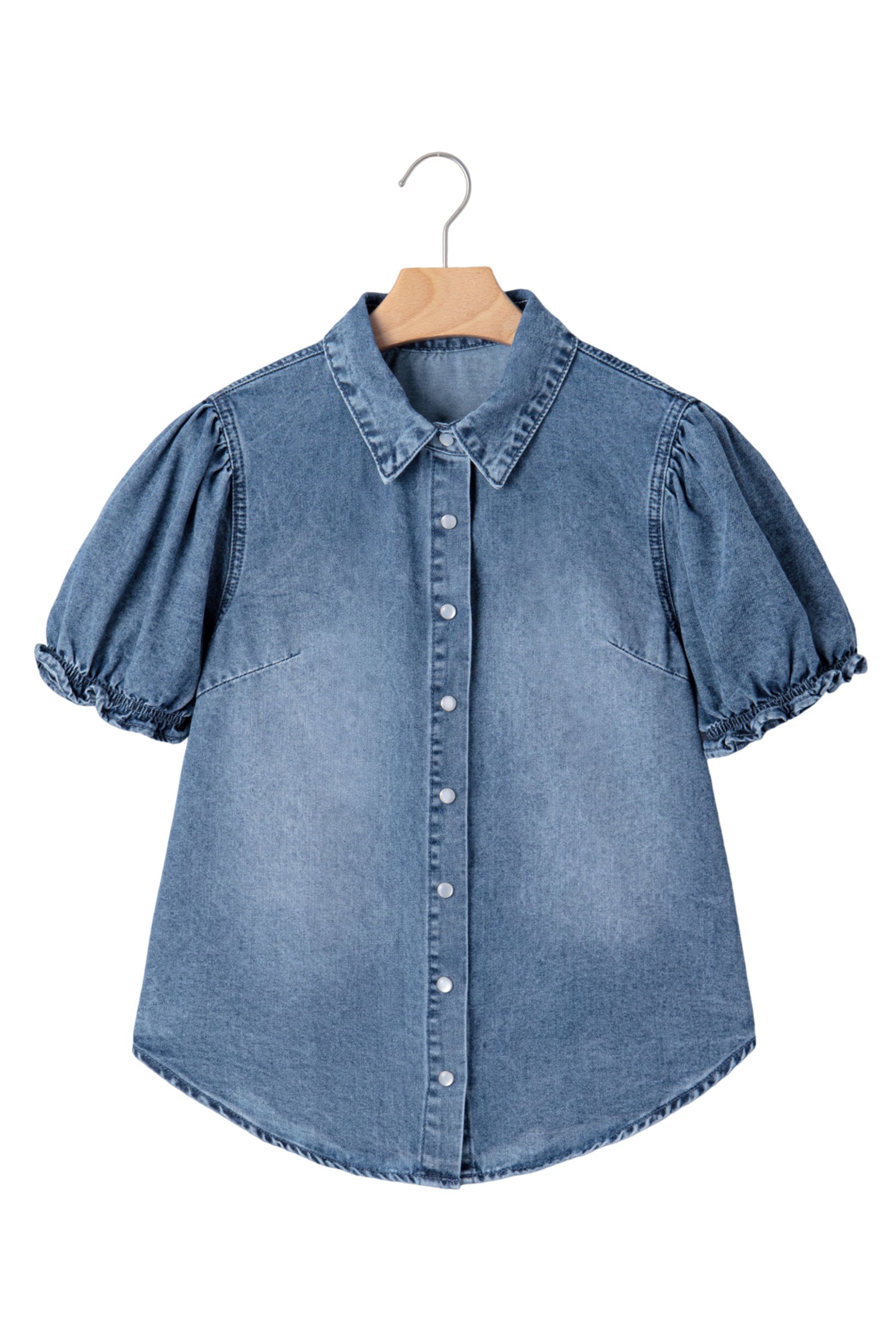 Denim Frilled Short Sleeve Snap Button Shirt