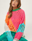 Davi & Dani Color Block Distressed Sweater - Online Only