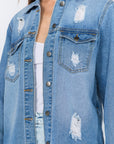 American Bazi Distressed Frayed Hem Denim Jacket