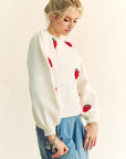 Davi & Dani Crochet Strawberry Round Neck Sweater