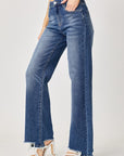 Risen Full Size High Rise Frayed Hem Wide Leg Jeans