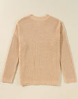 Women Knit Drop Shoulder Side Slits Loose Sweater