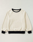 Women Raglan Sleeve Crew Neck Textured Sweatshirts