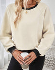 Women Raglan Sleeve Crew Neck Textured Sweatshirts