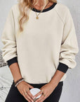 Women Raglan Sleeve Crew Neck Textured Sweatshirts