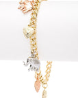 Elephant Heart Mix Charm 3 Tone Bracelet