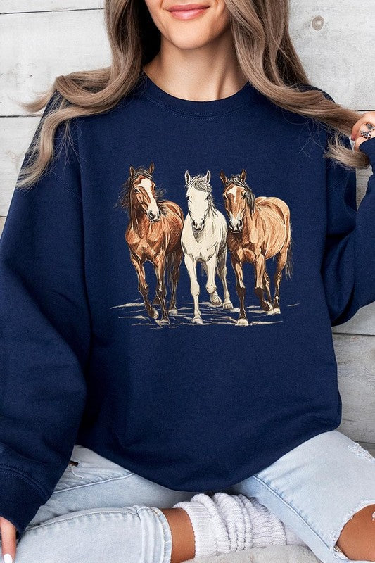 Three Horses Western Graphic Plus Sweatshirt
