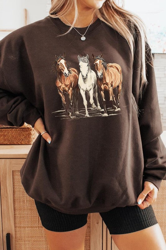 Three Horses Western Graphic Plus Sweatshirt