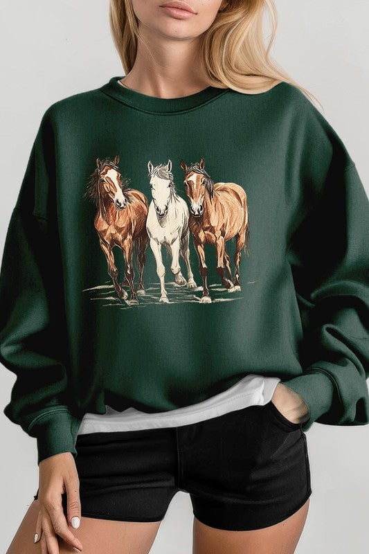 Three Horses Western Graphic Plus Sweatshirt