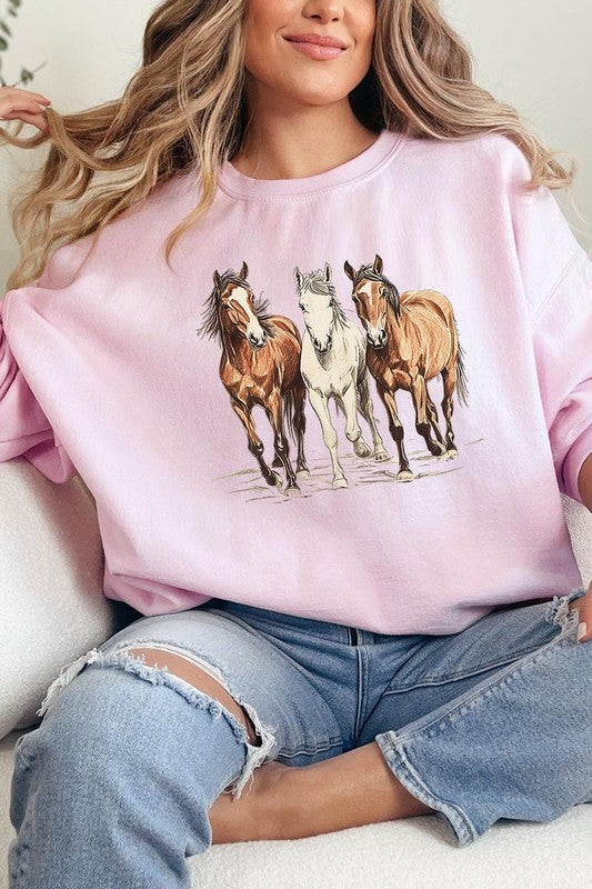 Three Horses Western Graphic Plus Sweatshirt