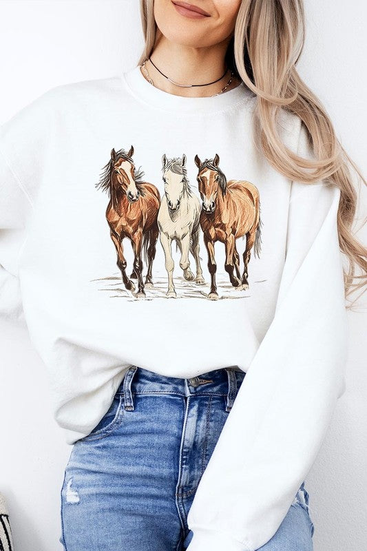 Three Horses Western Graphic Plus Sweatshirt