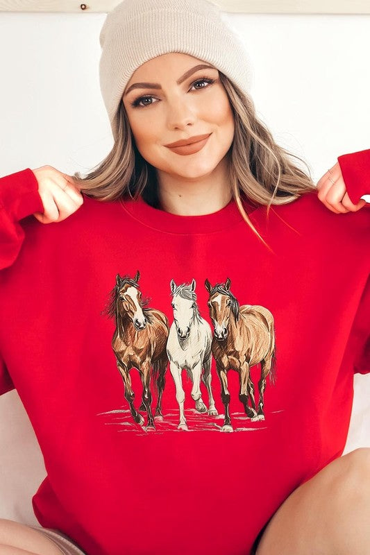 Three Horses Western Graphic Plus Sweatshirt