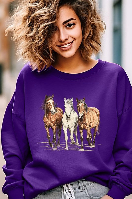 Three Horses Western Graphic Plus Sweatshirt