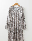 Gray Leopard Print V Neck Loose Fit Mini Dress