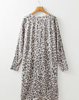 Gray Leopard Print V Neck Loose Fit Mini Dress