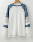 Floral Patchwork Waffle Knit Raglan Sweatshirts