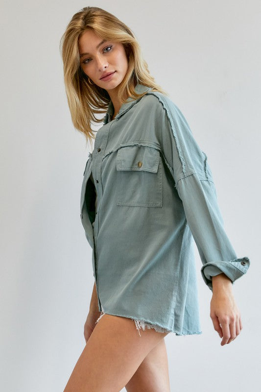 Davi &amp; Dani Button Down Shirt with Pockets - Online Only