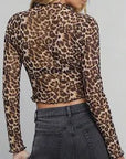 Cropped Mesh Leopard Long Sleeve Top