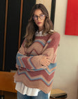 Annie Wear Multi Color Zig-Zag Round Neck Sweater