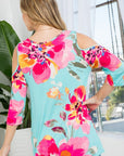 e Luna PLUS Floral Print Cold Shoulder Top