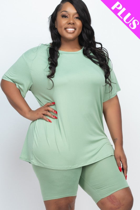 Plus Size Loose Fit Top T-shirt & Biker Shorts Set