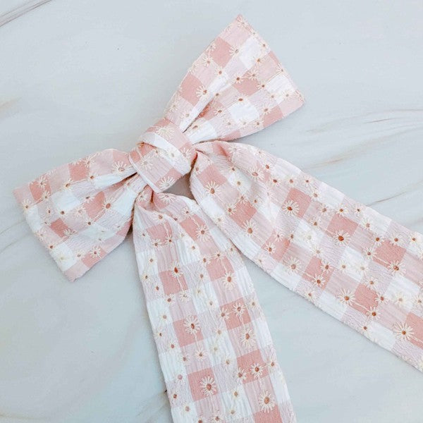 Daisy Picnic Gingham Bow Hair Clip