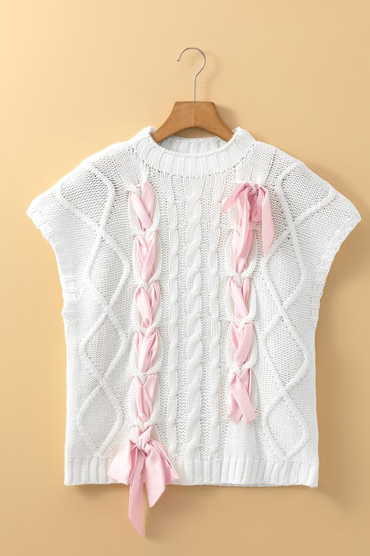 Cable Knit Satin Bowknot SPRING Sweater