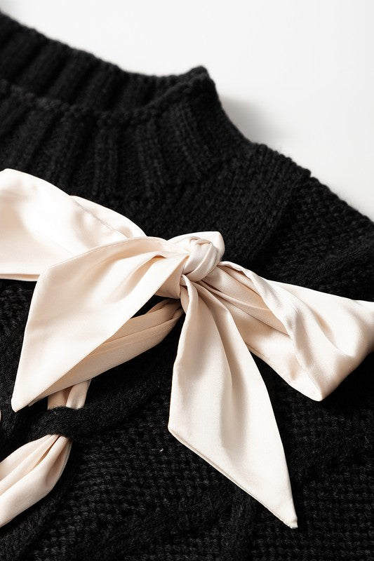 Cable Knit Satin Bowknot SPRING Sweater
