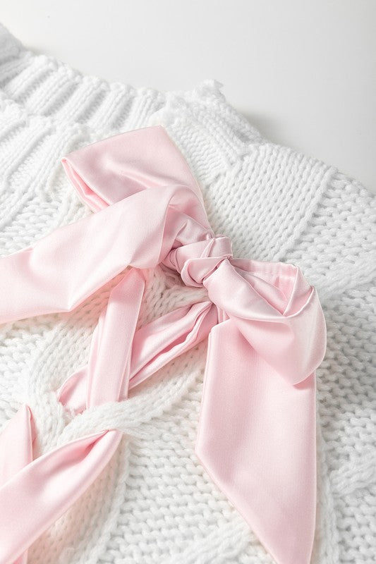 Cable Knit Satin Bowknot SPRING Sweater