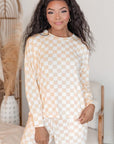 Checkered Print Long Sleeve Top Pants Lounge Set