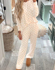 Checkered Print Long Sleeve Top Pants Lounge Set