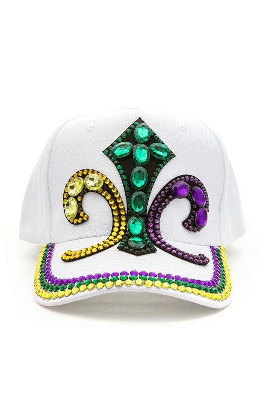 Mardi Gras Fleur De Lis Stone Embellished Cap