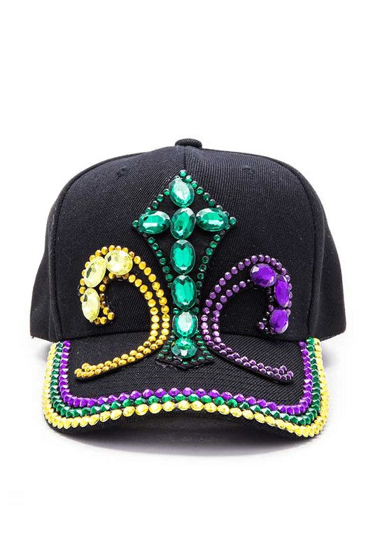 Mardi Gras Fleur De Lis Stone Embellished Cap