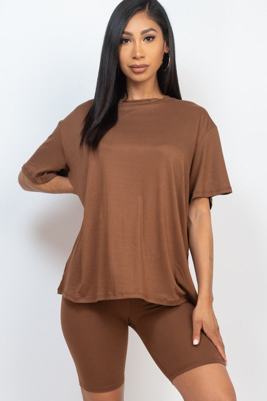 Loose Fit Top Oversize Shirt & Biker Shorts Set