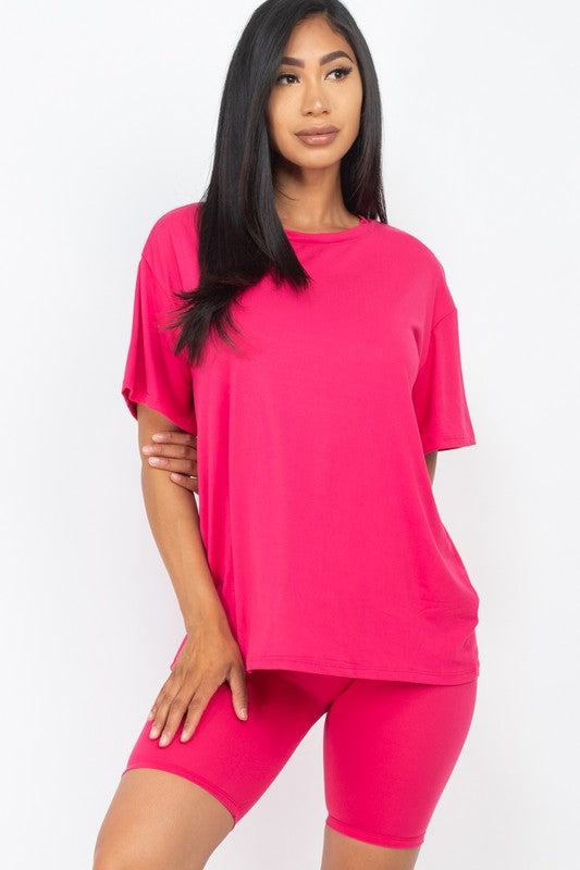 Loose Fit Top Oversize Shirt & Biker Shorts Set
