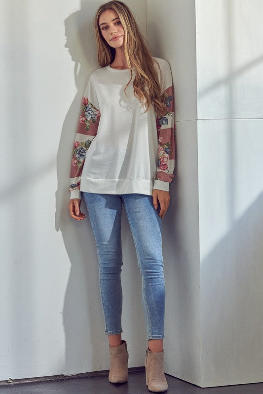 e Luna Solid Floral Mix Sweatshirt