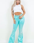 GJG Denim Metallic Bell Bottom Jean in Turquoise -Inseam 34