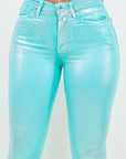 GJG Denim Metallic Bell Bottom Jean in Turquoise -Inseam 34