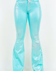 GJG Denim Metallic Bell Bottom Jean in Turquoise -Inseam 34