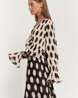 Davi & Dani Polka Dot Ruffled Long Sleeve Pleated Maxi Dress