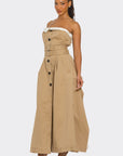 Strapless Belted Trench Maxi Dress