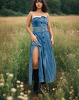 Strapless Belted Trench Maxi Dress