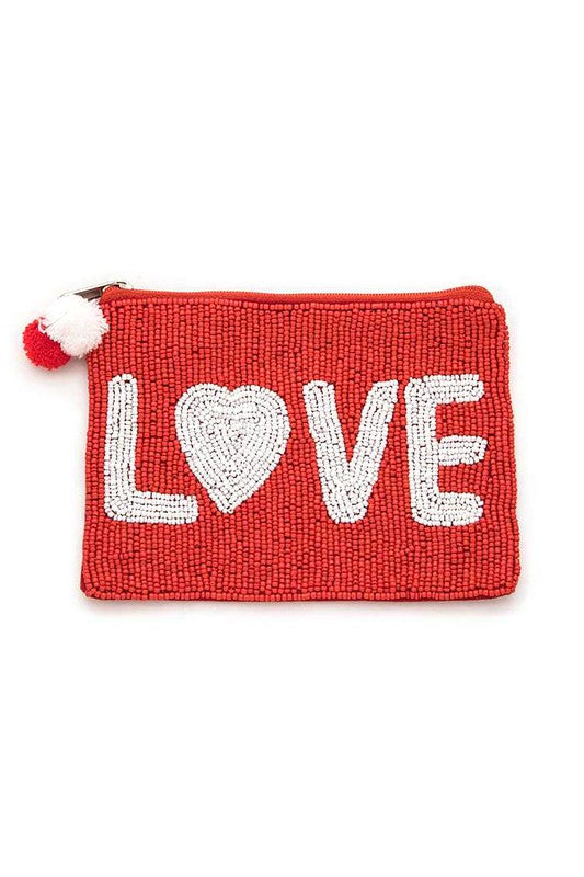 LOVE Beaded Zip Pouch