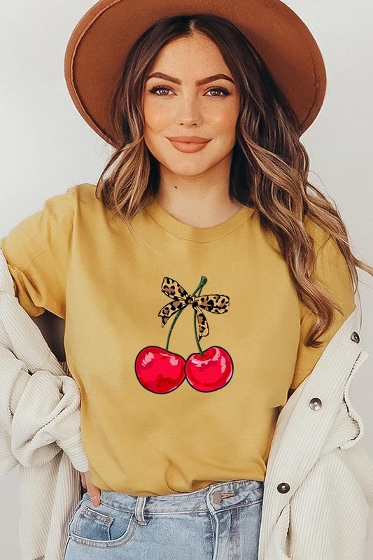 Cute Leopard Bow Cherry Graphic Tee